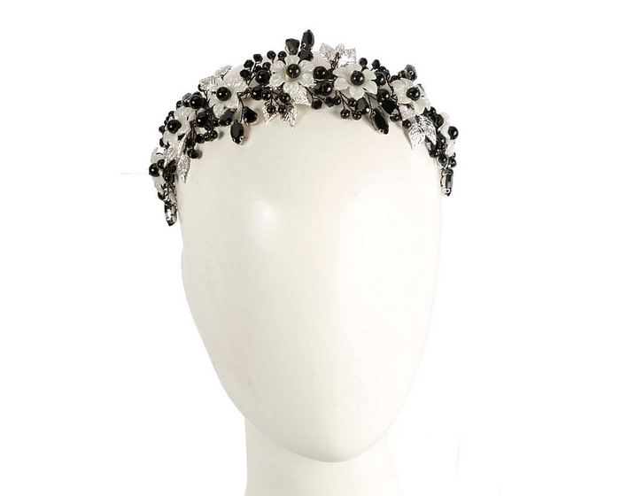 Wide cream & black pearl fascinator headband