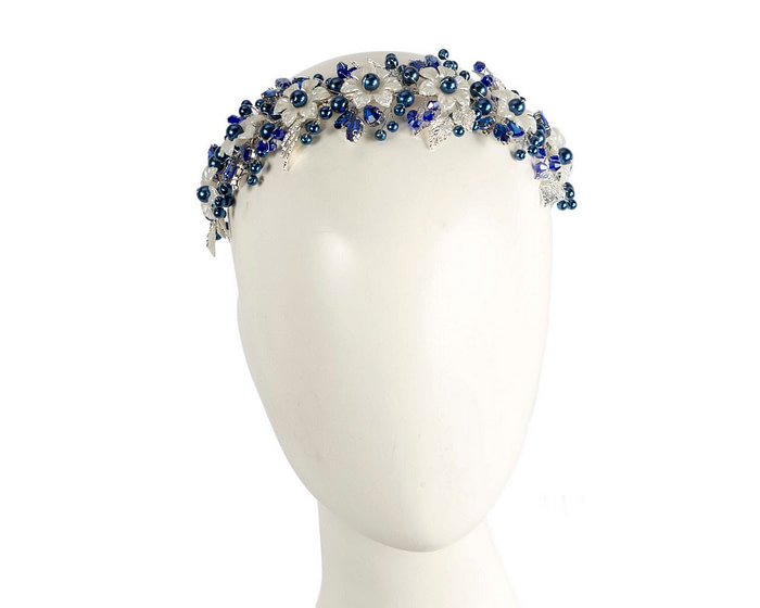 Wide cream & blue pearl fascinator headband