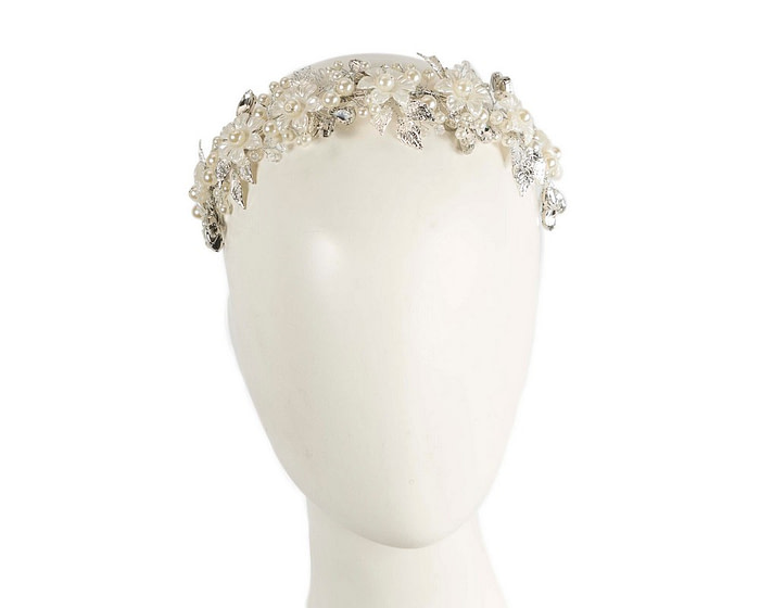 Wide cream & silver pearl fascinator headband