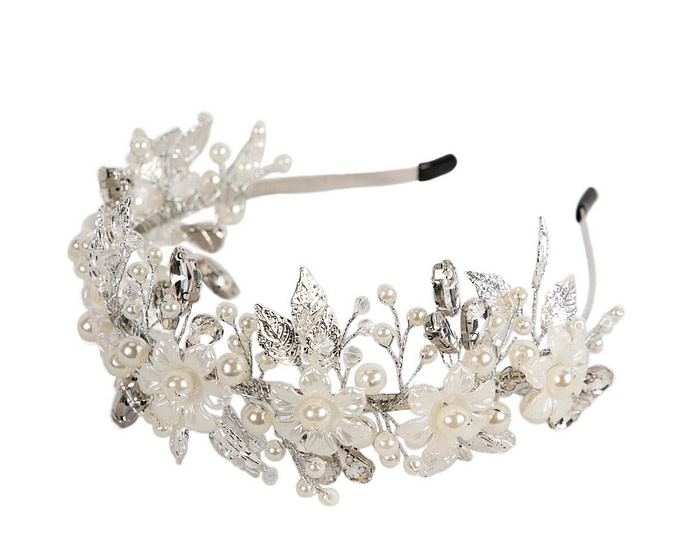 Wide cream & silver pearl fascinator headband - Image 2