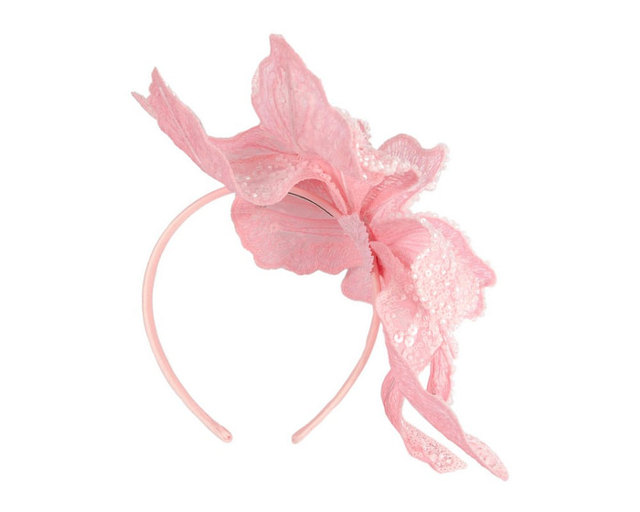 Shiny pink lace fascinator by Fillies Collection - Image 4