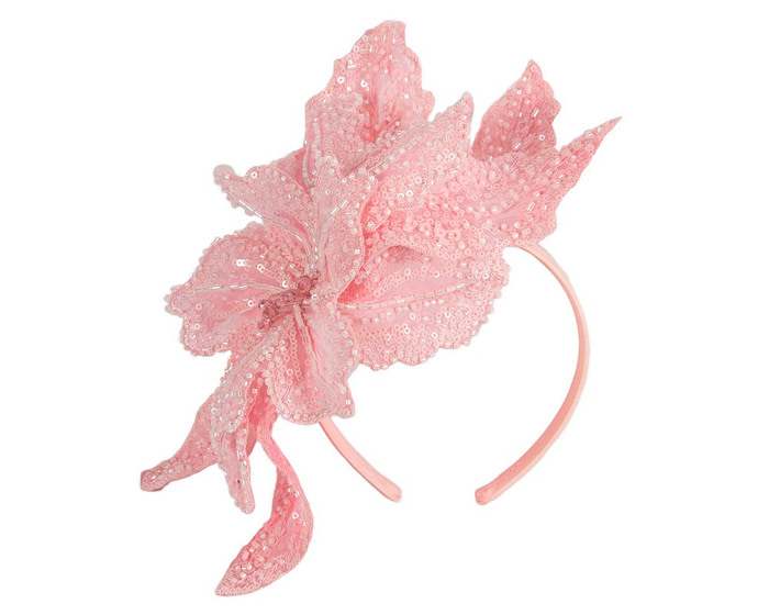 Shiny pink lace fascinator by Fillies Collection - Image 2