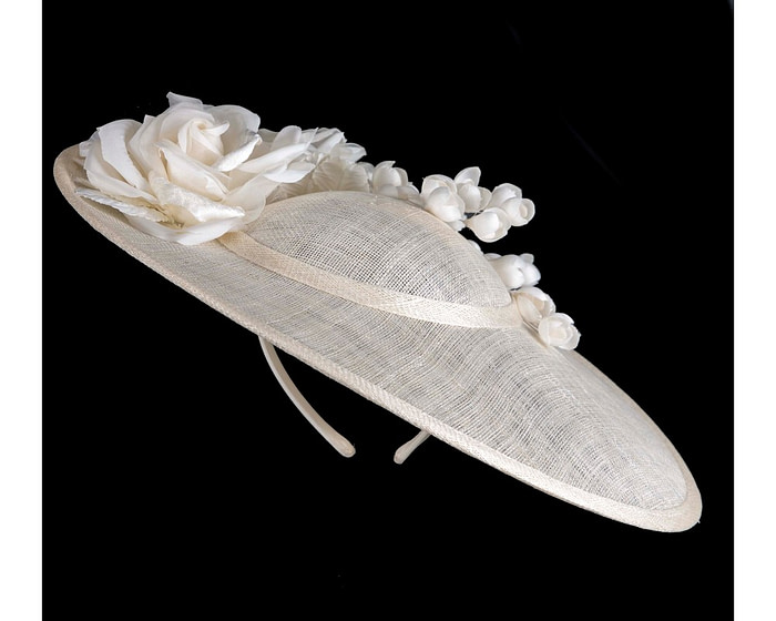 Large cream sinamay fascinator hat with flowers by Max Alexander - Image 2