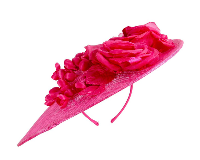 Large fuchsia sinamay fascinator hat with flowers by Max Alexander - Image 6
