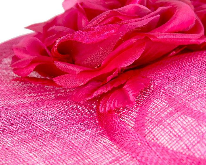 Large fuchsia sinamay fascinator hat with flowers by Max Alexander - Image 5