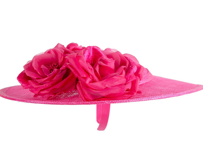 Large fuchsia sinamay fascinator hat with flowers by Max Alexander - Image 4