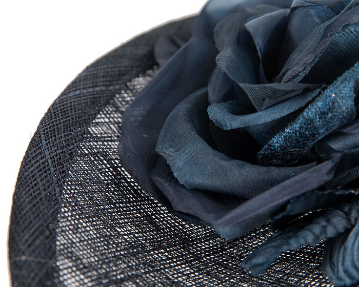 Large navy sinamay fascinator hat with flowers by Max Alexander - Image 4