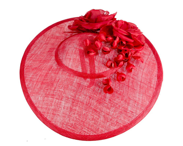 Large red sinamay fascinator hat with flowers by Max Alexander - Image 3