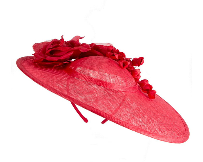 Large red sinamay fascinator hat with flowers by Max Alexander - Image 2