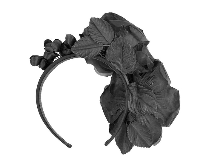 Large black flower fascinator headband by Max Alexander - Image 4