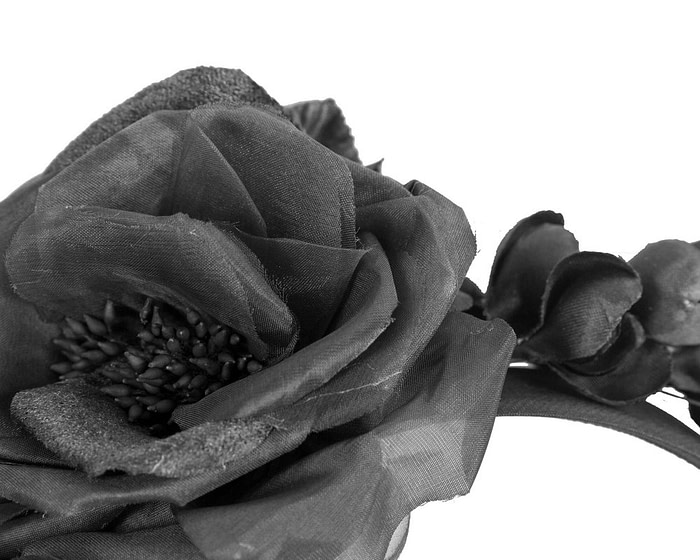 Large black flower fascinator headband by Max Alexander - Image 3
