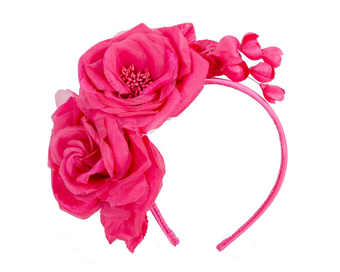 Large fuchsia flower fascinator headband by Max Alexander - Image 2