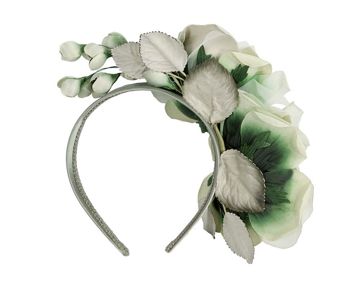Large green flower fascinator headband by Max Alexander - Image 4