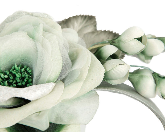 Large green flower fascinator headband by Max Alexander - Image 3