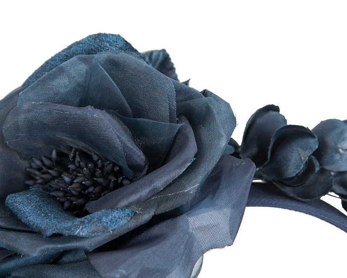 Large navy flower fascinator headband by Max Alexander - Image 3