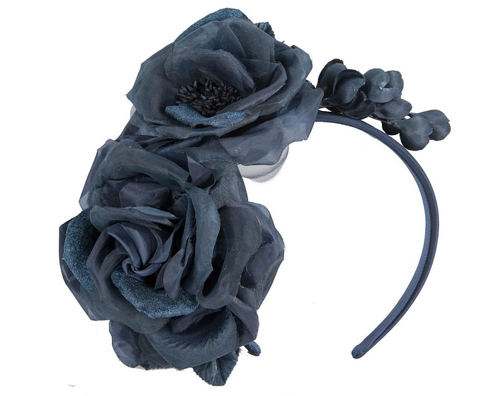 Large navy flower fascinator headband by Max Alexander - Image 2