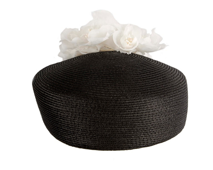 Modern black beret hat with cream flowers by Max Alexander - Image 4