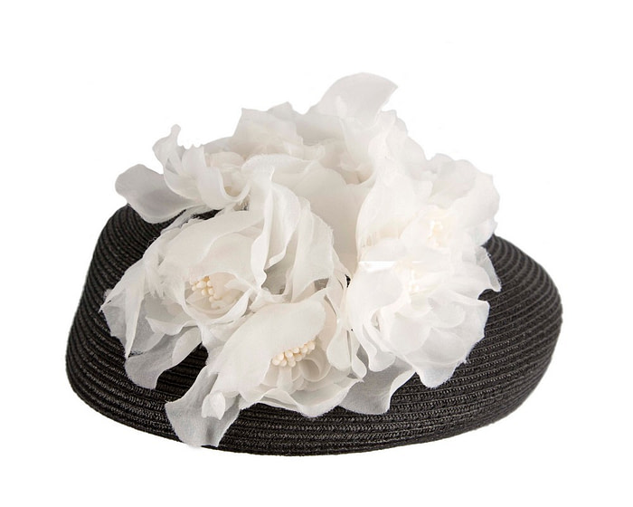 Modern black beret hat with cream flowers by Max Alexander - Image 3