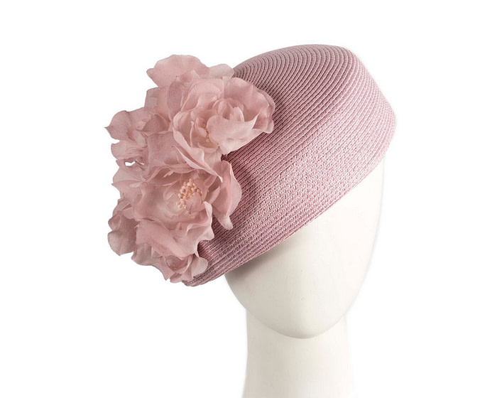 Modern dusty pink beret hat with flowers by Max Alexander