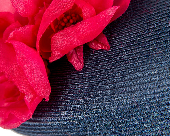 Modern navy beret hat with red flowers by Max Alexander - Image 5