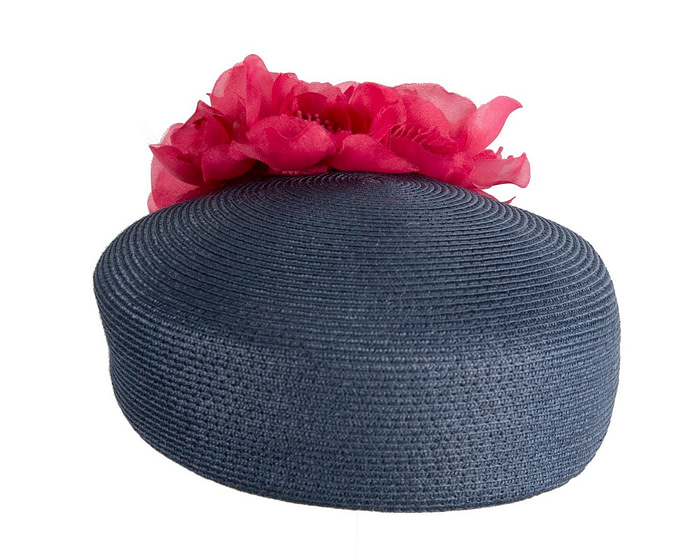 Modern navy beret hat with red flowers by Max Alexander - Image 4