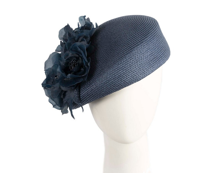 Modern navy beret hat with flowers by Max Alexander