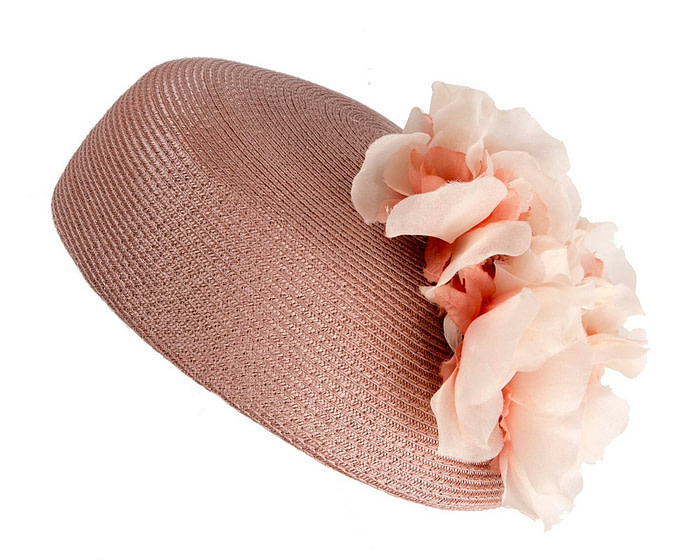 Modern taupe beret hat with flowers by Max Alexander - Image 6