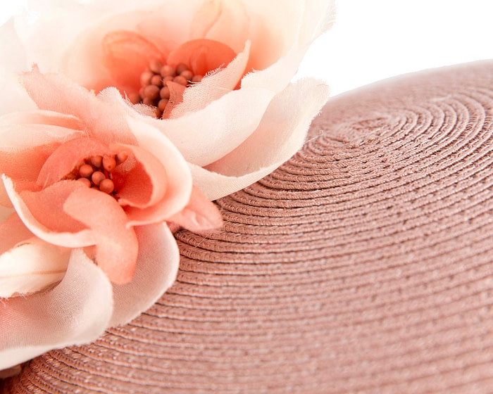Modern taupe beret hat with flowers by Max Alexander - Image 5