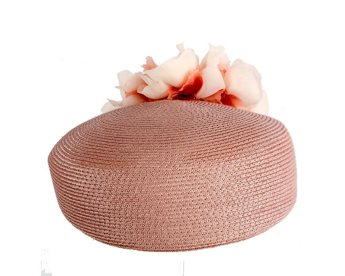 Modern taupe beret hat with flowers by Max Alexander - Image 4
