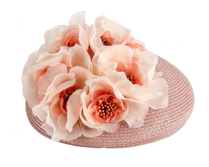 Modern taupe beret hat with flowers by Max Alexander - Image 3
