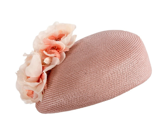 Modern taupe beret hat with flowers by Max Alexander - Image 2