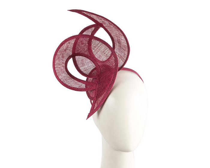 Edgy wine-colored sinamay fascinator by Max Alexander