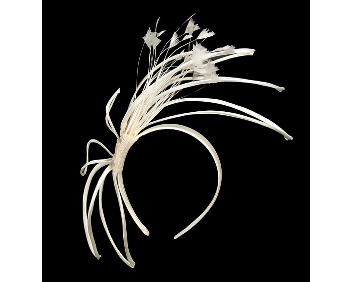 Thin outline cream fascinator with feathers - Image 2