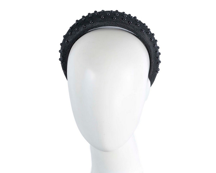 Black sinamay headband with pearls by Max Alexander