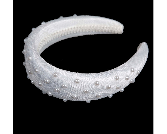White sinamay headband with pearls by Max Alexander - Image 2