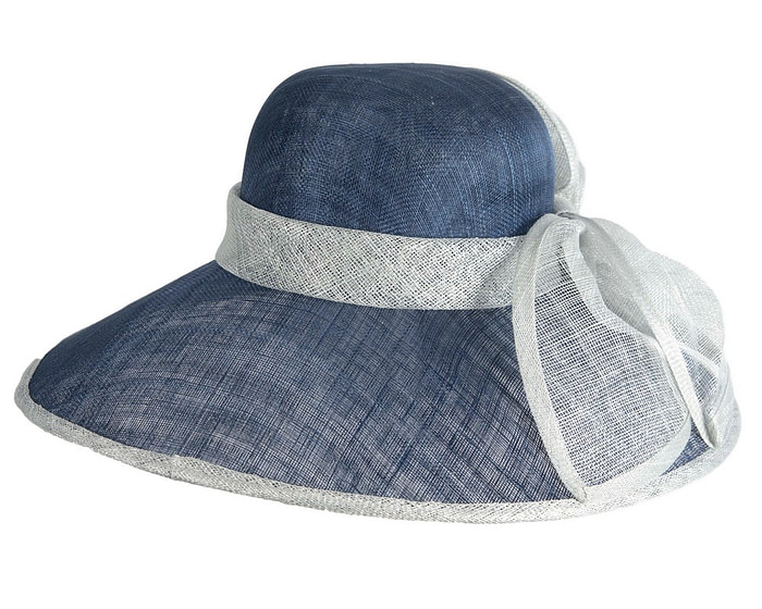Large navy & blue sinamay hat with bow - Image 6