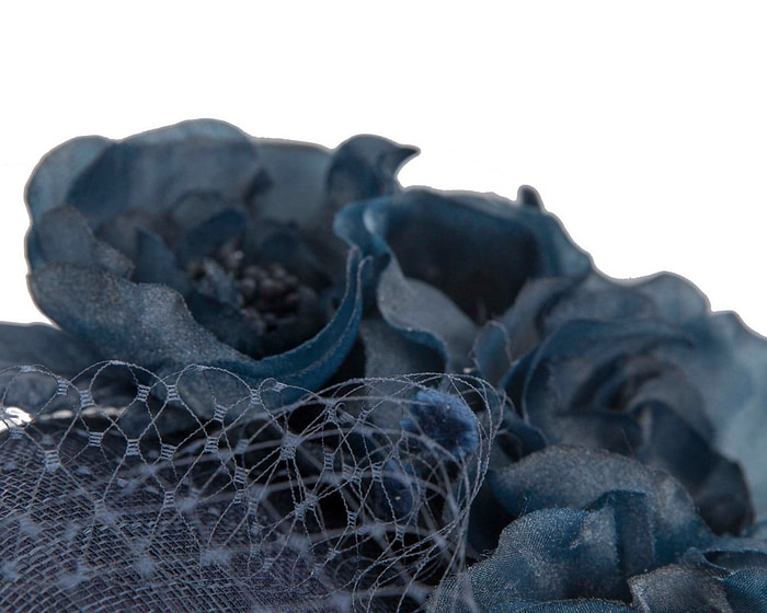 Navy flower pillbox with face veil by Fillies Collection - Image 3