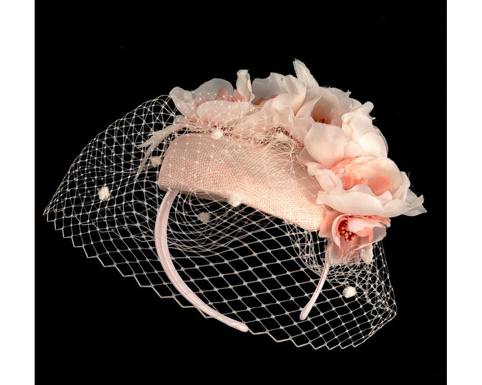 Blush flower pillbox with face veil by Fillies Collection - Image 2