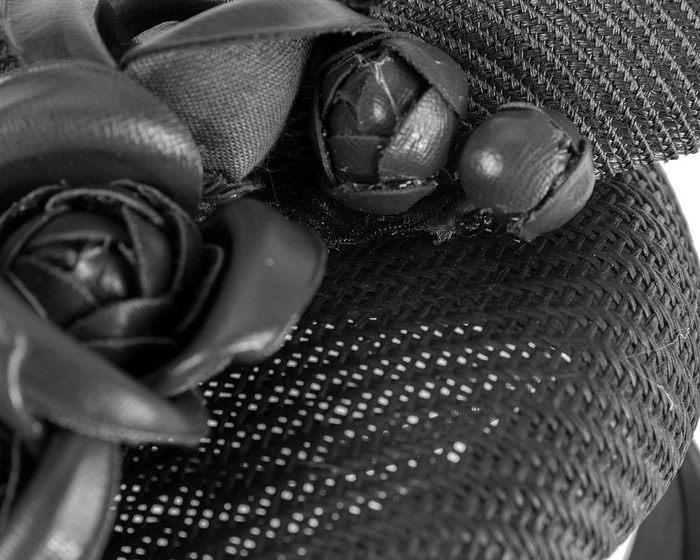 Black pillbox with leather flowers by Fillies Collection - Image 5