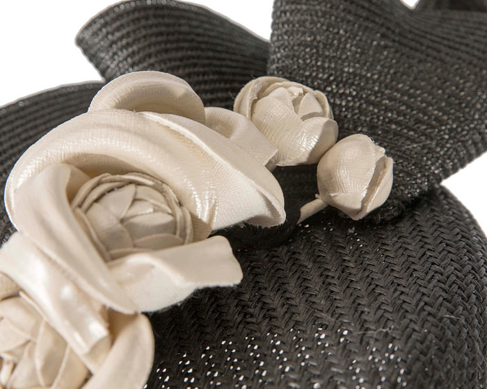 Black pillbox with cream leather flowers by Fillies Collection - Image 5