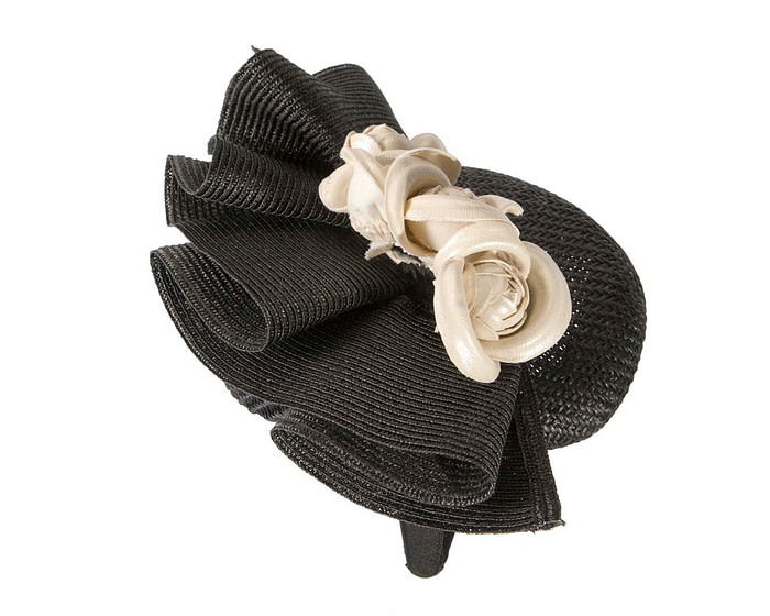 Black pillbox with cream leather flowers by Fillies Collection - Image 4