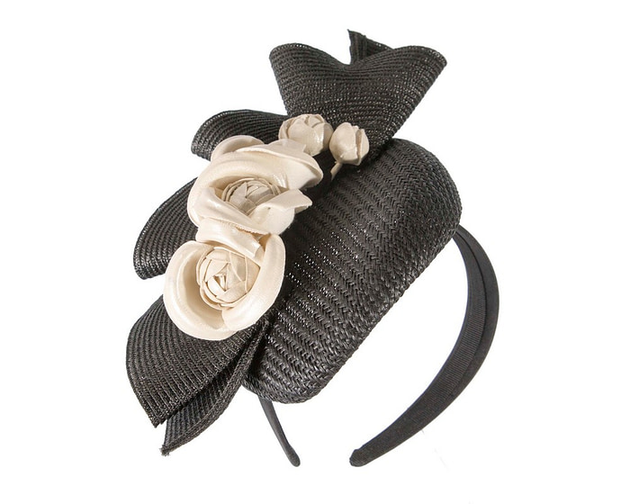 Black pillbox with cream leather flowers by Fillies Collection - Image 2