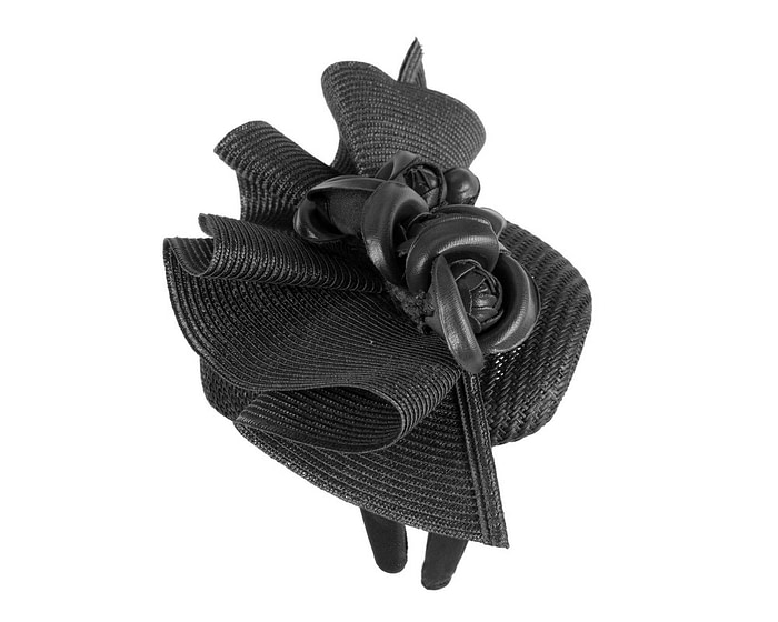 Black pillbox with leather flowers by Fillies Collection - Image 4