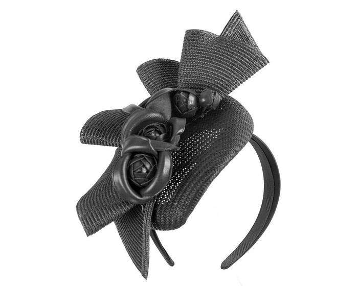 Black pillbox with leather flowers by Fillies Collection - Image 2