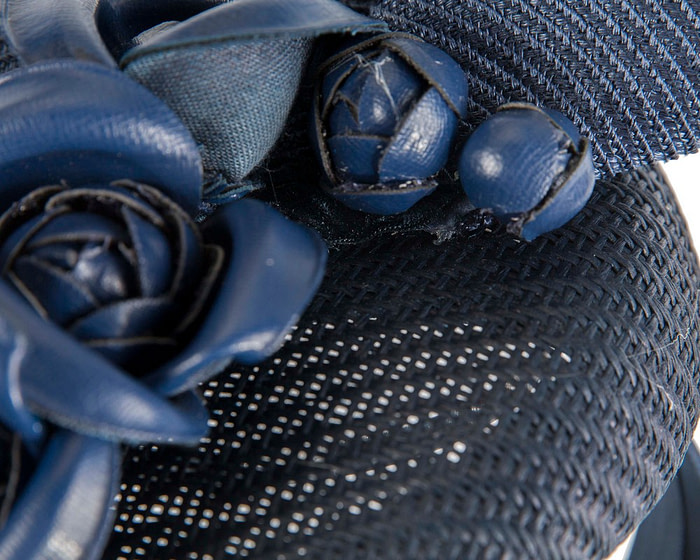 Navy pillbox with leather flowers by Fillies Collection - Image 5