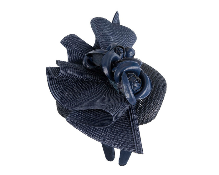 Navy pillbox with leather flowers by Fillies Collection - Image 4