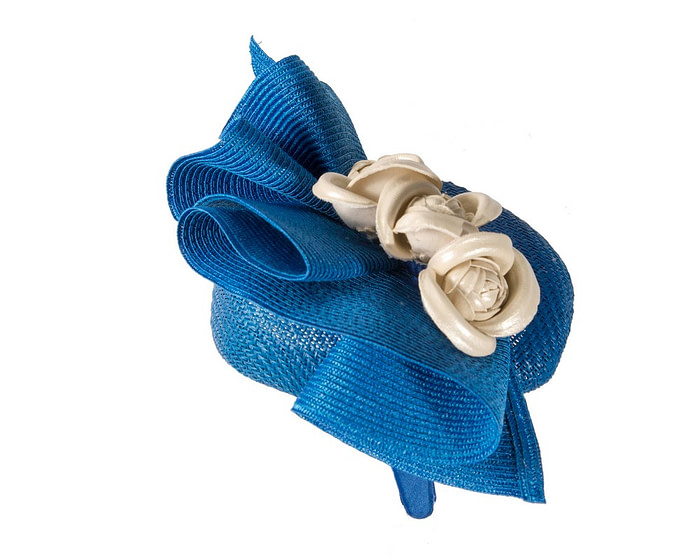 Blue pillbox with cream leather flowers by Fillies Collection - Image 4