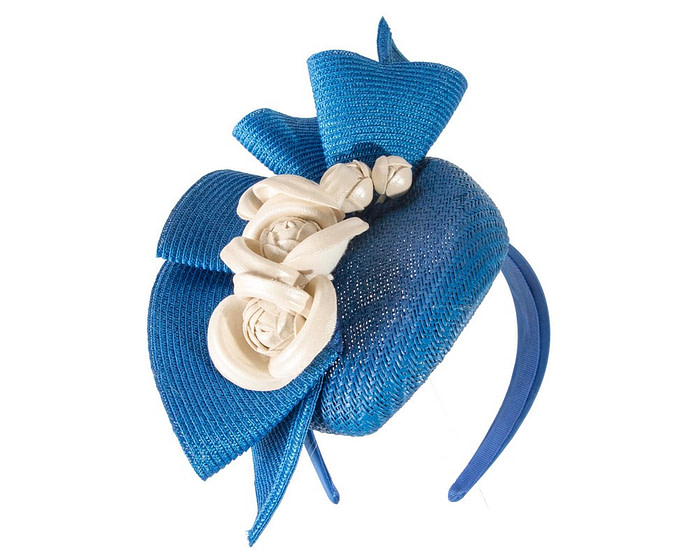 Blue pillbox with cream leather flowers by Fillies Collection - Image 2