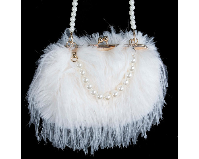 Bespoke cream headband with оstriсh feathers & bag combo - Image 4