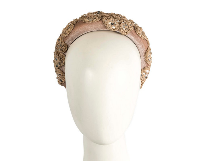 Taupe lace-covered fascinator headband